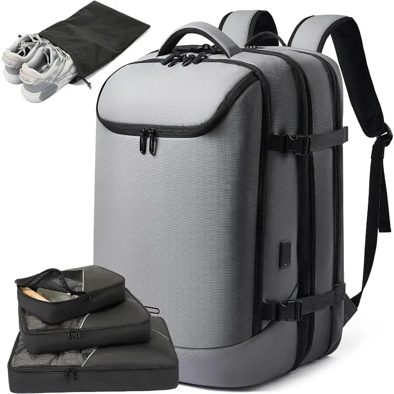 sac à dos de voyage extensible de 40l à 50l avec 3 cubes d'emballage, pour ordinateur portable de 17.3 pouces, grande capacité, pour hommes et femmes