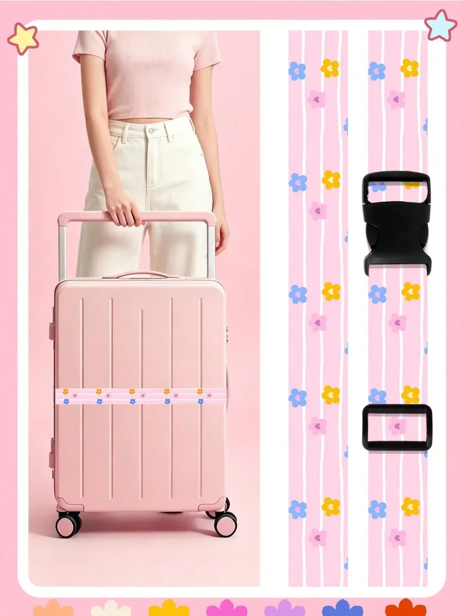 sangle de bagage réglable pour valise, ceinture de voyage à imprimé mignon avec boucle, sangle de fixation souple en tissu anti-déchirure pour valise