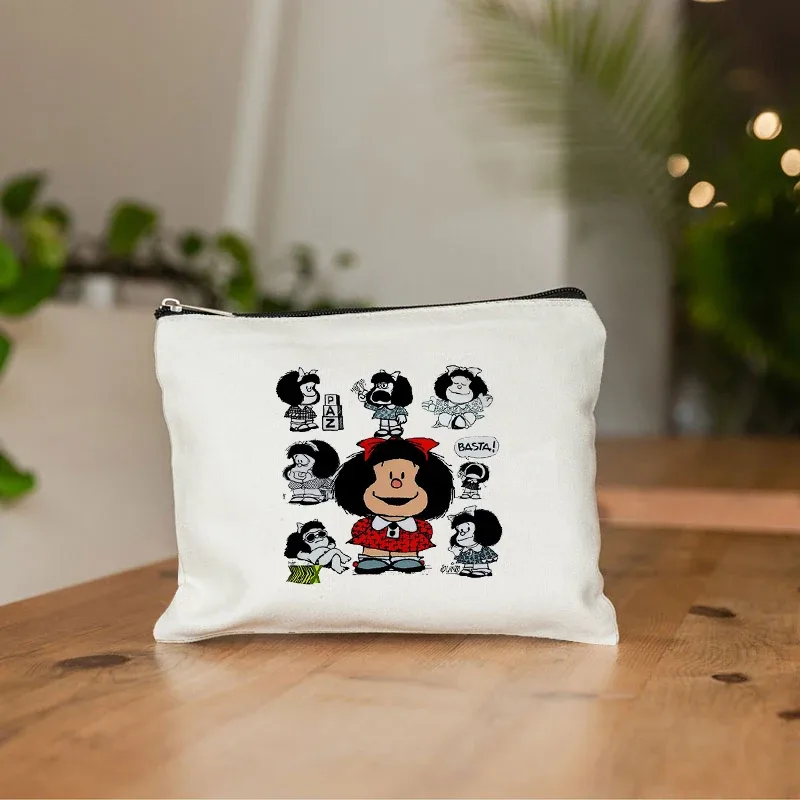 mafalda mignon anime cosmétique trousse de maquillage crayon organisateur fermeture éclair kawaii maquillage pochette sac à main voyage trousses de toilette cadeau