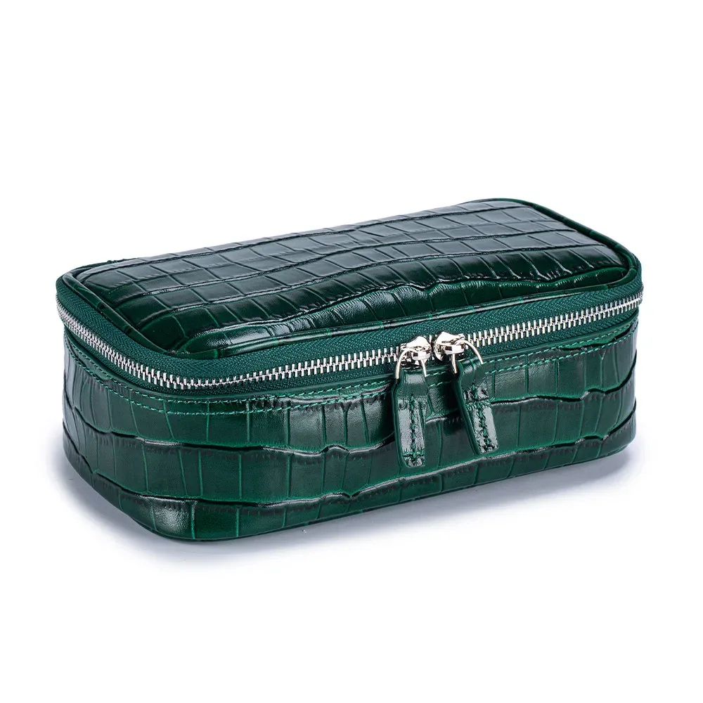 pochette de maquillage en cuir véritable à motif crocodile, grande capacité, portable, pour voyage, organiseur de toilette, sac à main, pochette cosmétique de luxe