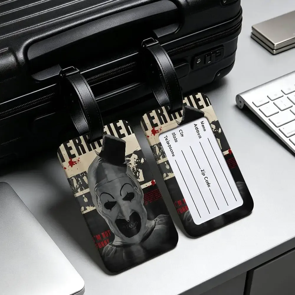 étiquette de bagage en pvc universelle sur le thème du film d'horreur terrifiers, anti-perte, avec carte d'information, étiquette d'identification pour valise et sac à dos