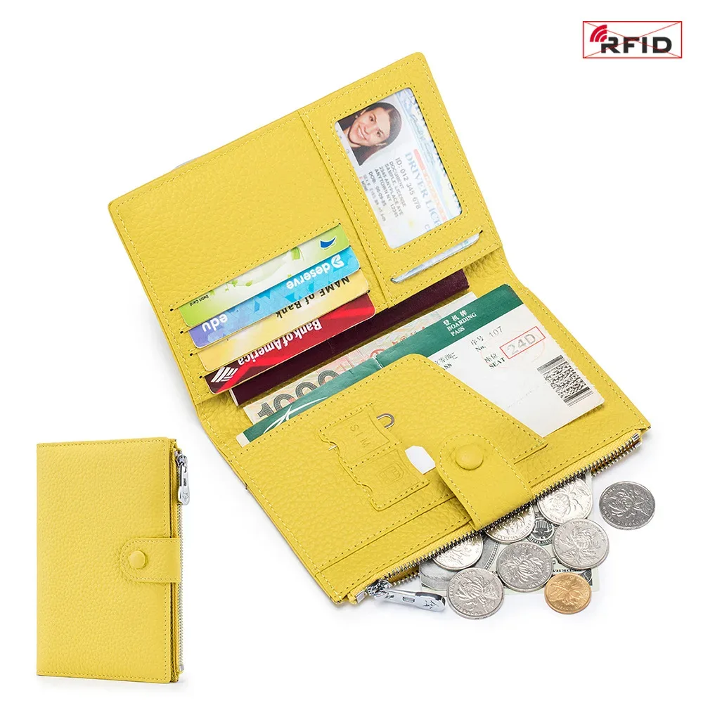 sac à passeport rfid ultra-fin en cuir véritable pour femme, portefeuille multifonctionnel, porte-billets, porte-documents, nouveau
