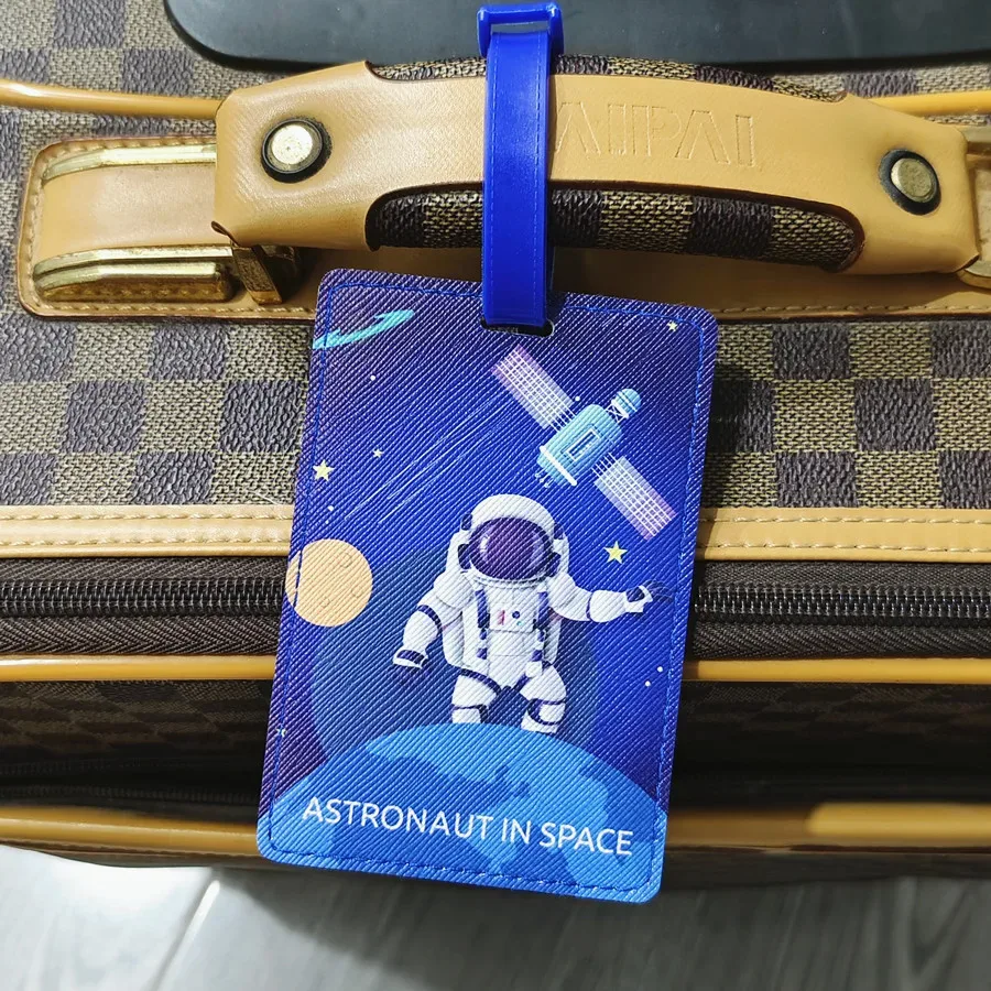 étiquette à bagages créative astronaute, accessoires de voyage, porte-adresse en pu pour valise, étiquette d'embarquement de haute qualité, étiquette portable