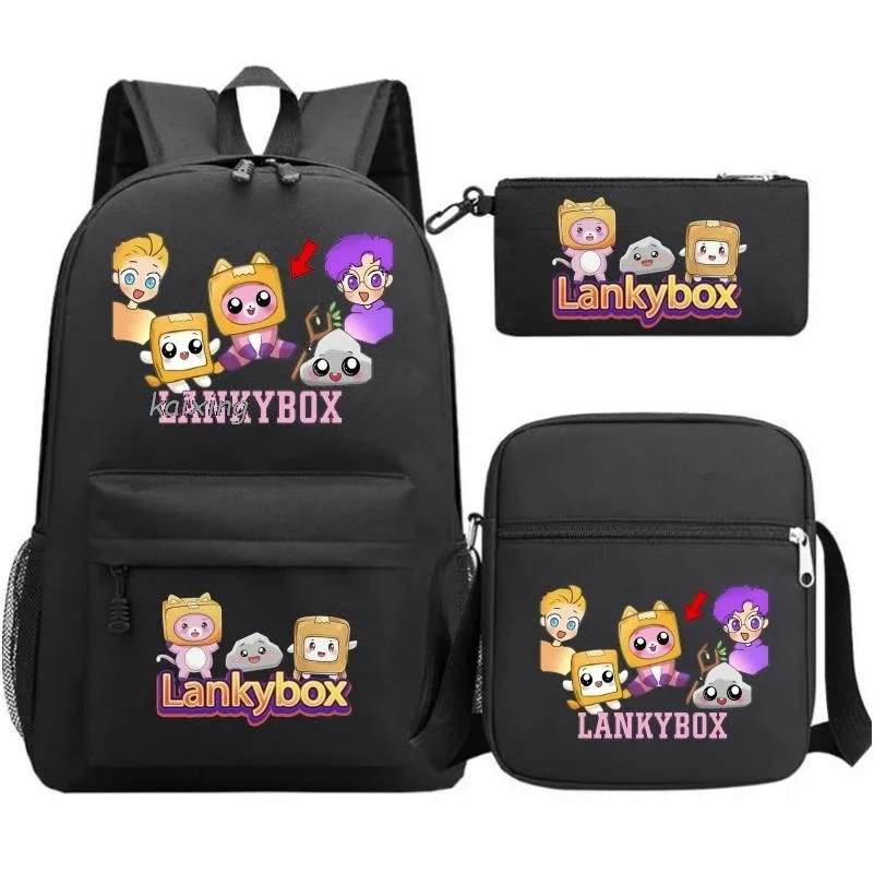 sac à dos tendance lankybox camouflage 3 pièces, grande capacité, pour adolescents, ordinateur portable, école, avec sac à bandoulière, anime, hommes, voyage, mochilas, cadeau