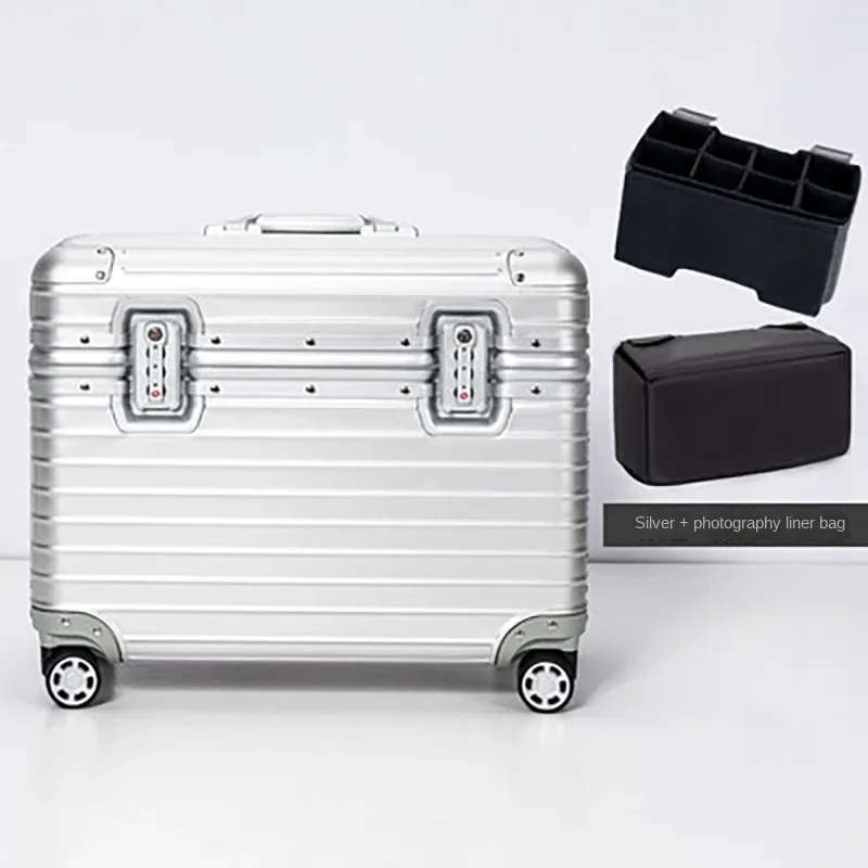 tout en alliage d'aluminium et de magnésium, bagage du capitaine, boîtier pour appareil photo à rabat supérieur, valise de cabine 18/20 pouces, boîtier de chariot 22/24 pouces