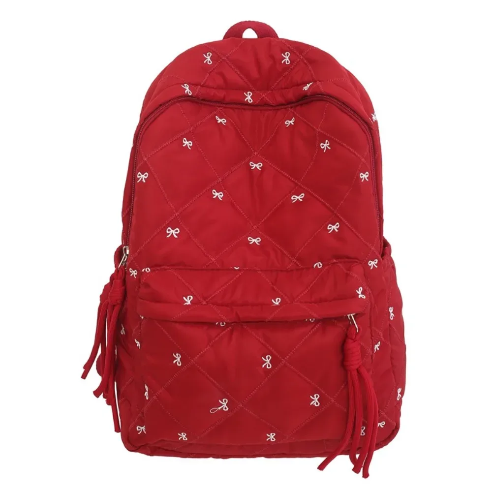 sac à dos léger en nylon avec nœud brodé, style preppy, sac à dos portable pour étudiants, idéal pour l'école et les activités de plein air.