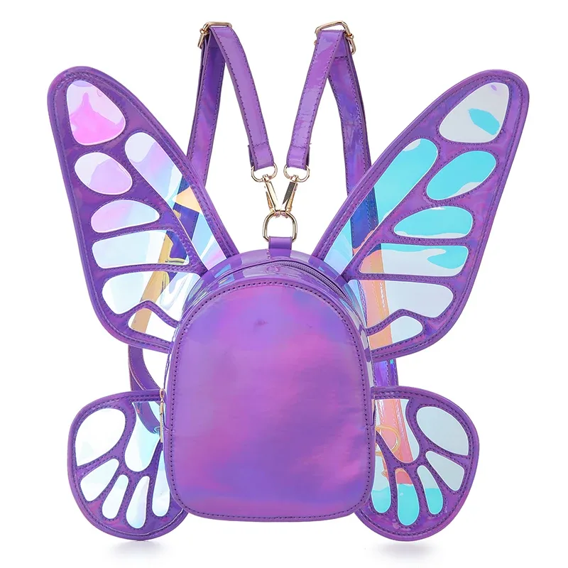 mode femmes laser mini sac à dos papillon ailes d'ange sac à dos pour filles voyage sac à dos décontracté sac d'école en cuir holographique