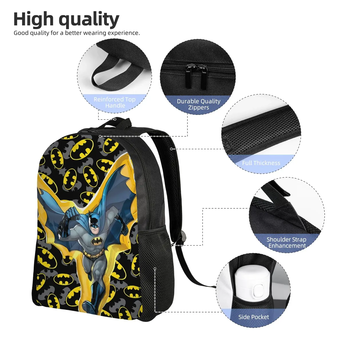 sac à dos de dessin animé b-batmans pour jeunes, sacs à dos à motif imprimé en 3d, style polyester, sacs d'école secondaire, sac à dos de randonnée personnalisé