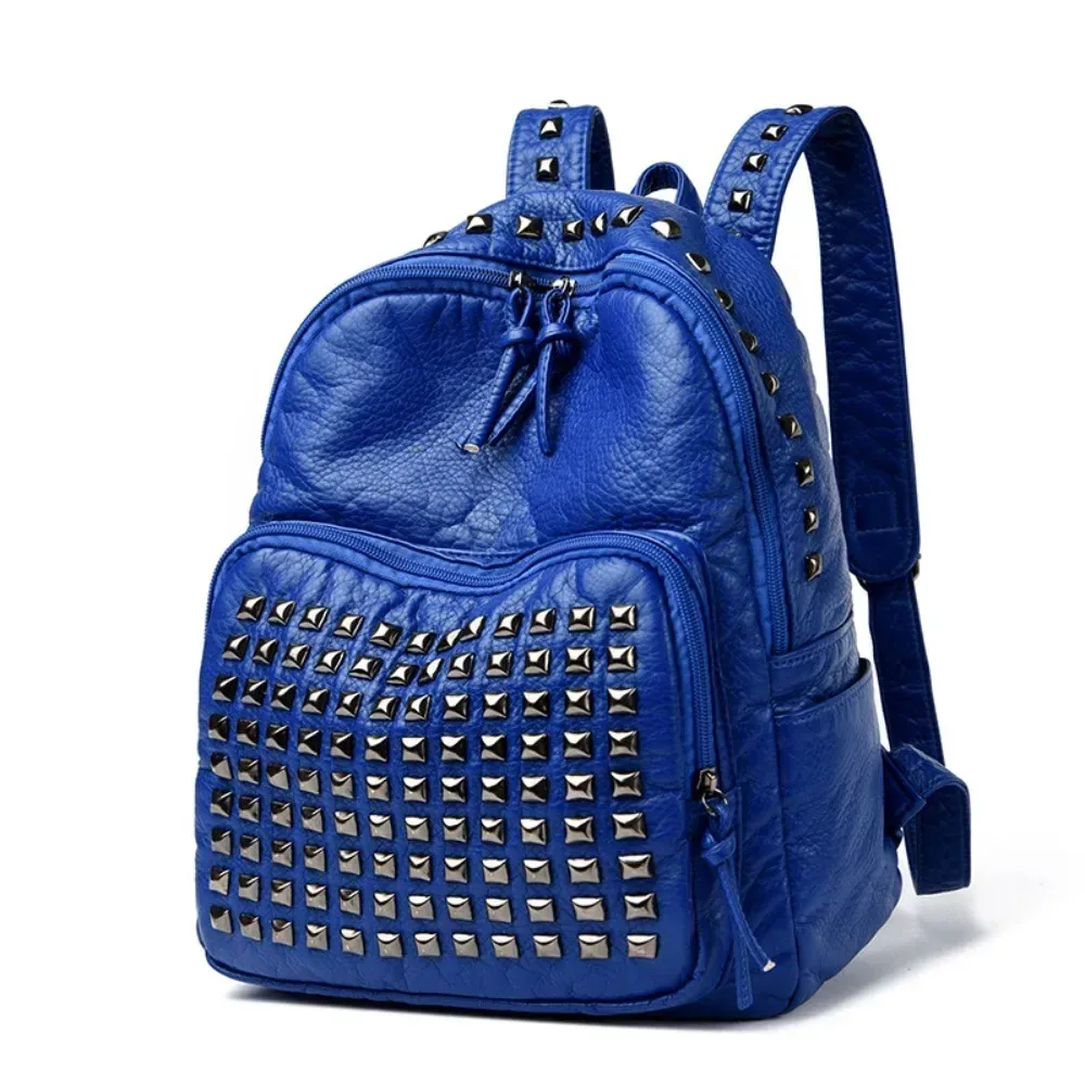 sacs à dos à rivets en cuir souple, design de luxe super cool, grande capacité, en pu, résistants à l'usure, punk, unisexe