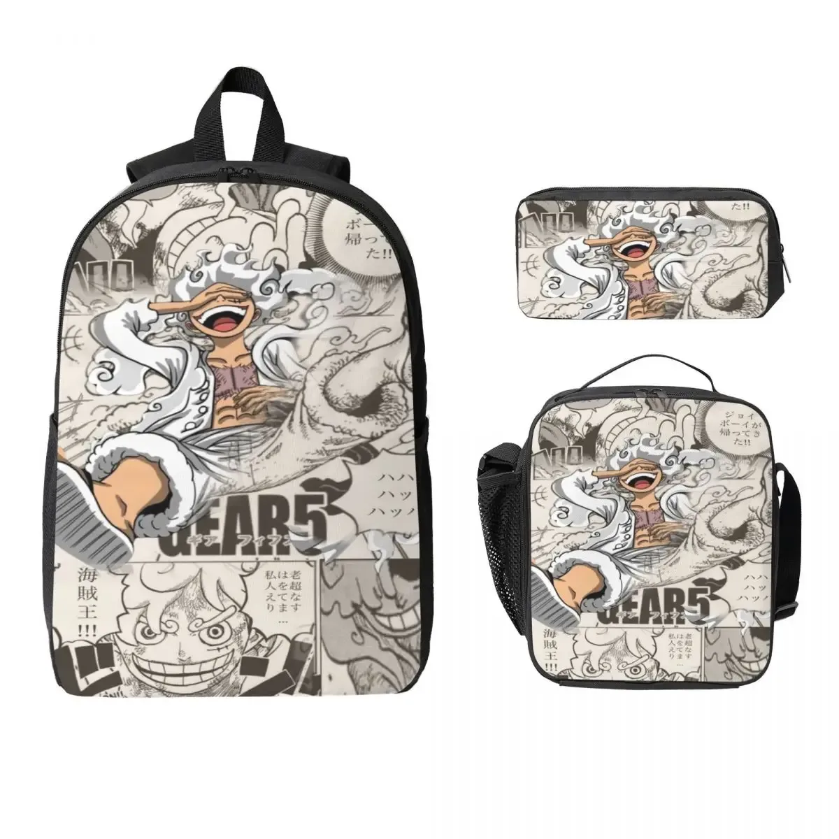 ensemble de 3 sacs à dos luffy one piece pour enfants, avec trousse à crayons, sac à livres et boîte à lunch pour les élèves.