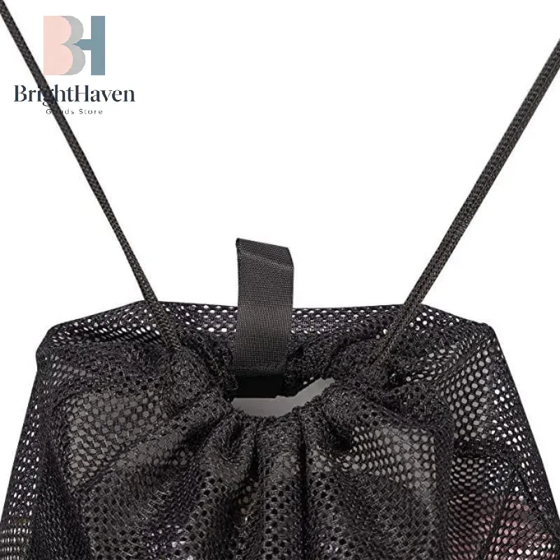 sac à dos en filet avec cordon de serrage, sacs en filet noirs, sac de sport robuste pour ballons de football, sac d'équipement pour la gym, la plage et les équipements de natation b.h.