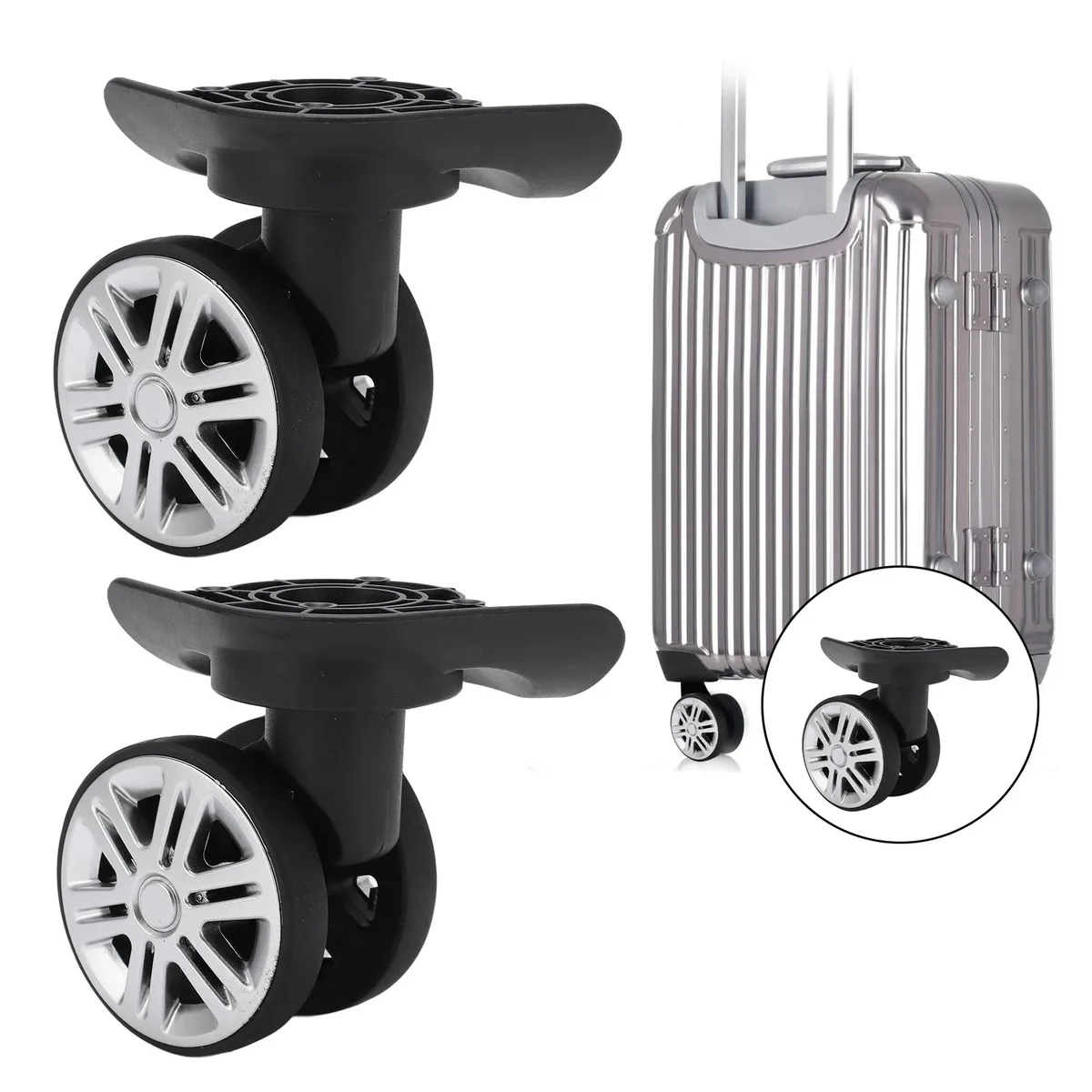 1 paire de roues pivotantes pour bagages, roulettes pivotantes pour valise, roues à Double rangée muettes de remplacement