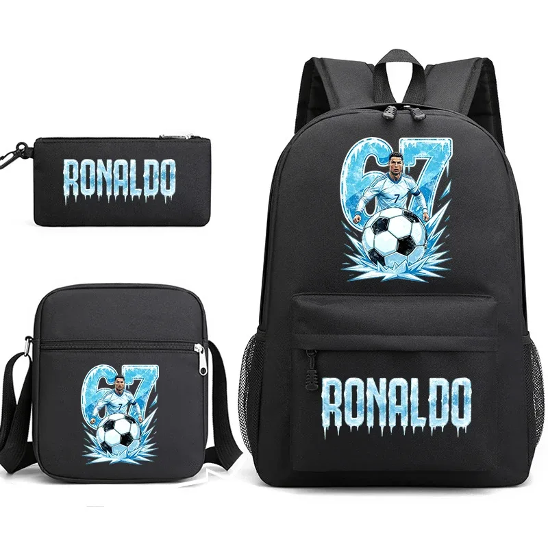 ensemble de sac à dos d'école imprimé cr7 ronaldo 67 avec sac à bandoulière et trousse à crayons pour adolescents et enfants, sac à dos léger