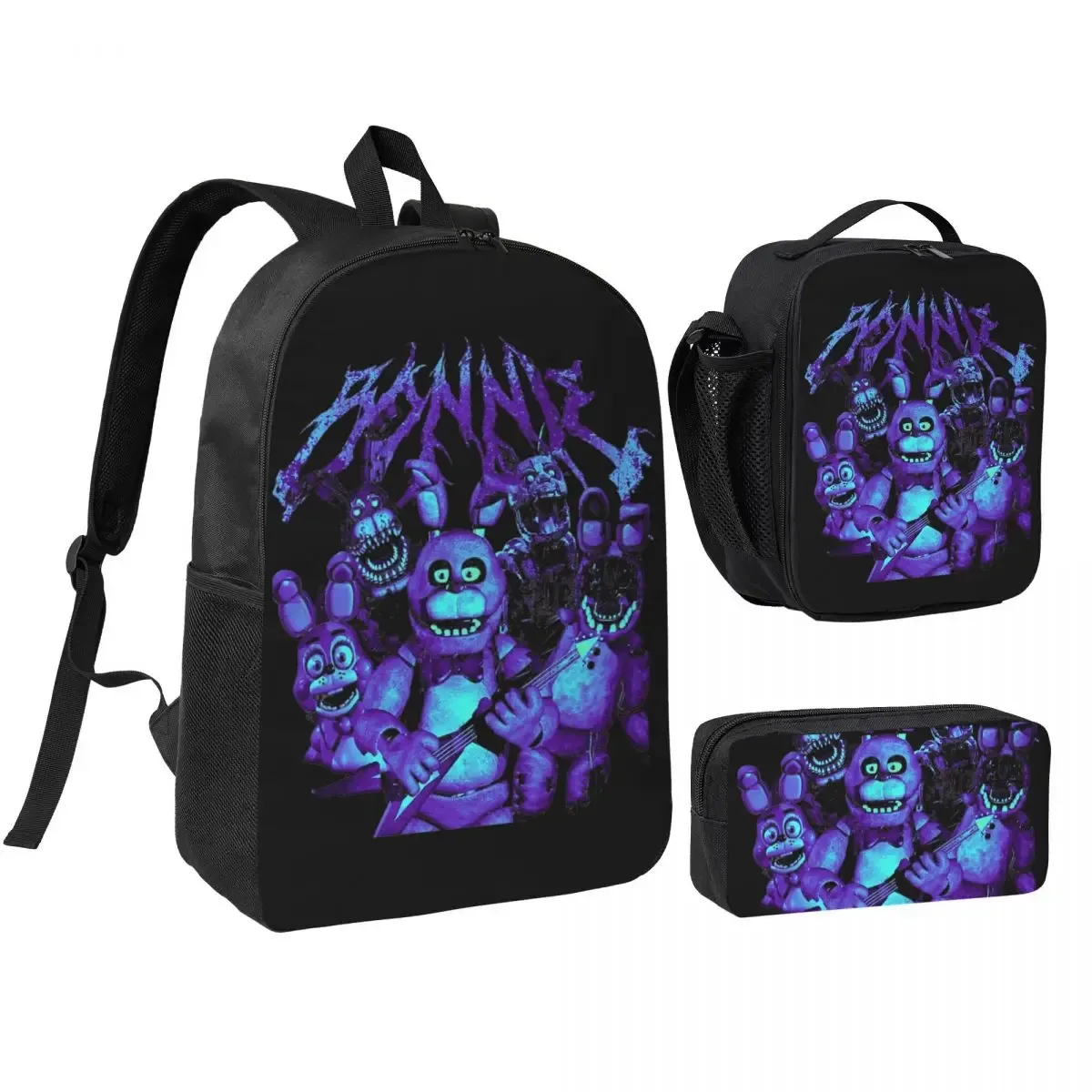 3pecs/ensemble glamrock fnaf sac à dos de jeu vidéo pour étudiant retour à l'école sacs en toile sac à déjeuner trousse à crayons