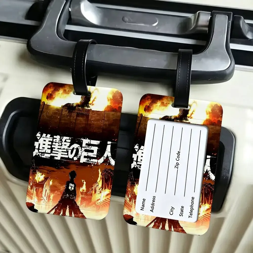 étiquette de bagage en pvc anime a-attack on titan, avec carte d'information, étiquette nominative anti-perte pour valise, sac à dos, accessoire de voyage