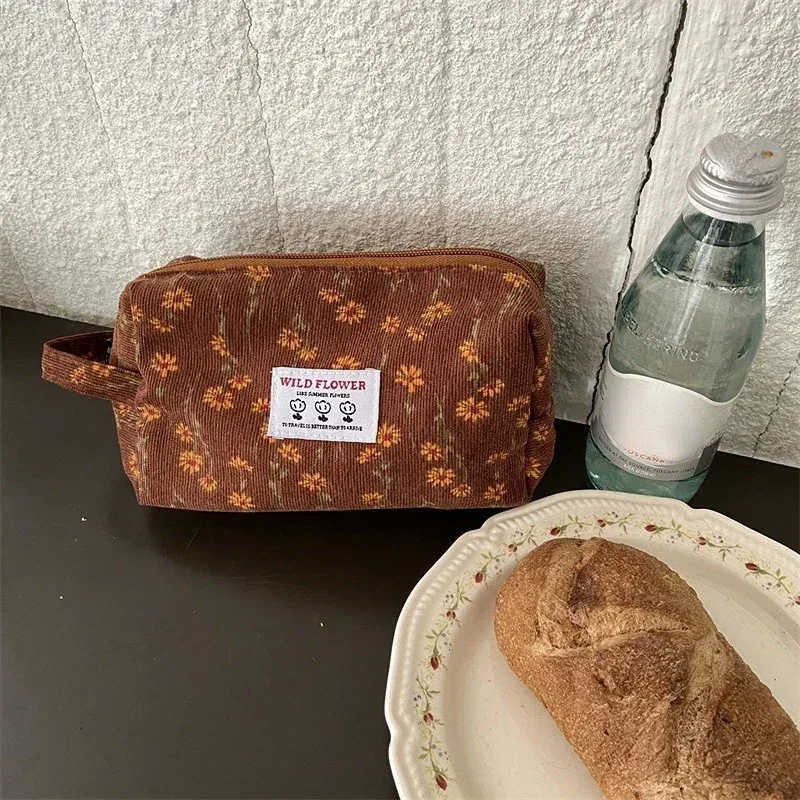 trousse de maquillage à motif floral pour femme, trousse de toilette cosmétique, trousse à fermeture éclair, trousse de voyage pour poudres lavantes, trousse de rangement de maquillage, nouveau