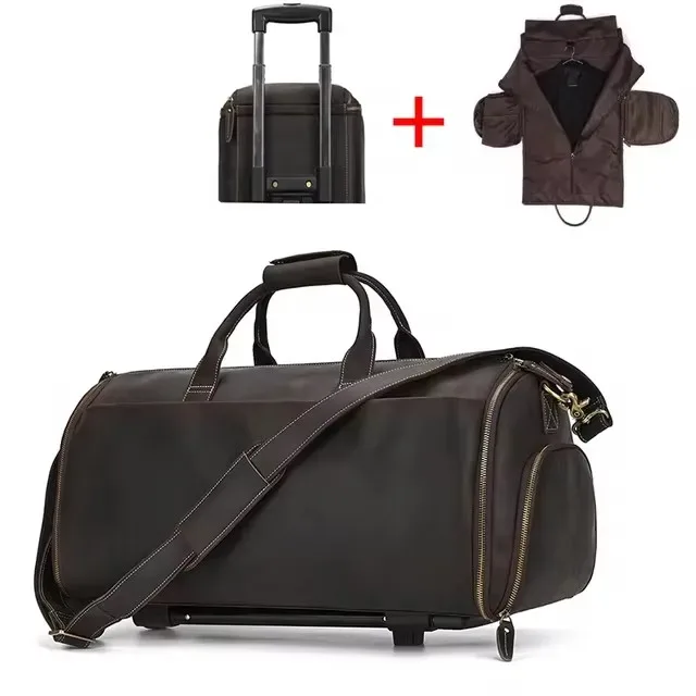 elin-sac pliant en cuir trempé pour homme, sacoche de voyage d'affaires avec poche à chaussures, juste de vêtements, bagage, polochon pour costumes