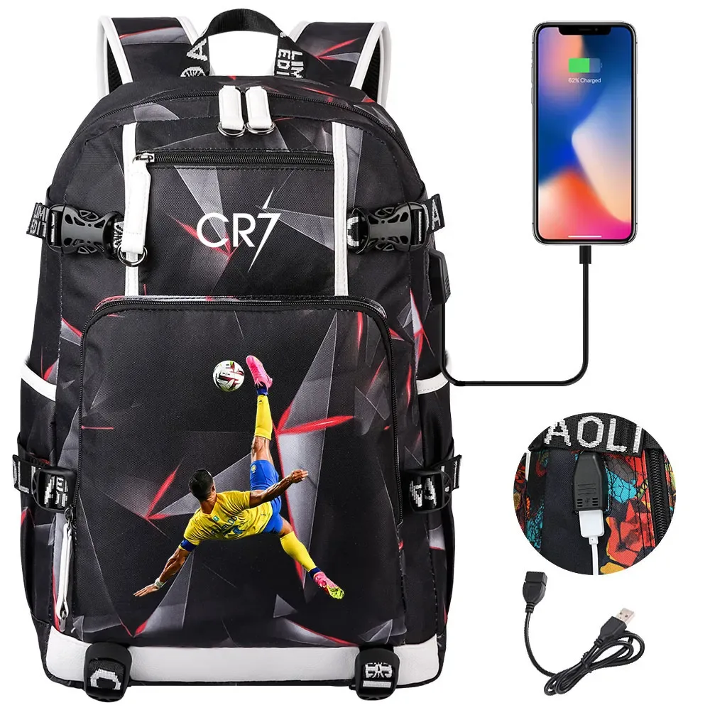 football star cr7 usb adolescents étudiant cartable femmes hommes ordinateur portable voyage sport sac à dos fille garçons enfants retour à l'école livre sacs