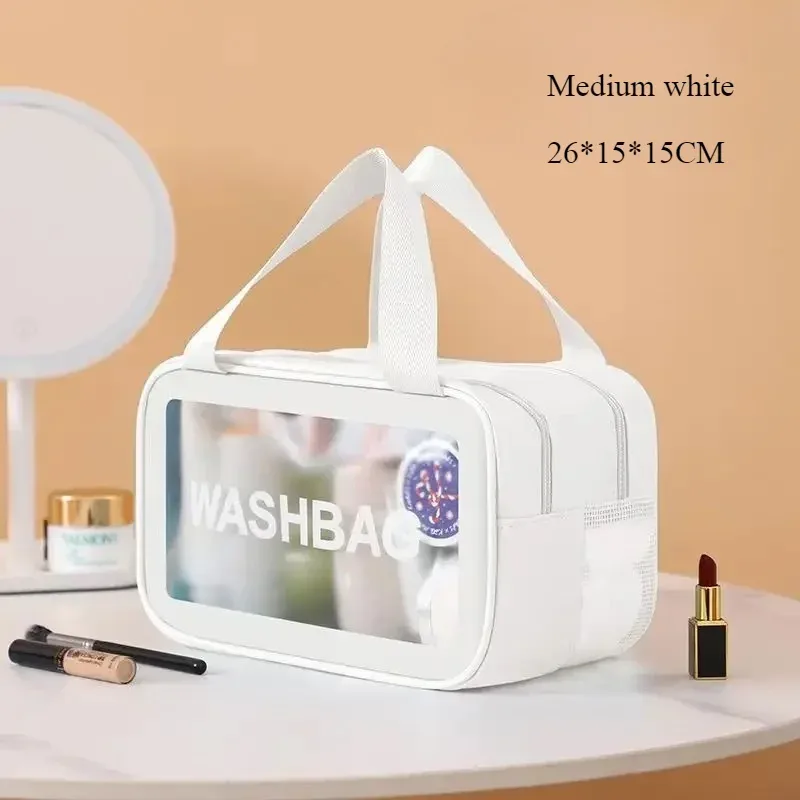 sac de toilette transparent grande capacité à double compartiment sec/humide, en pu givré, portable pour voyage, sac de rangement de bain gf32