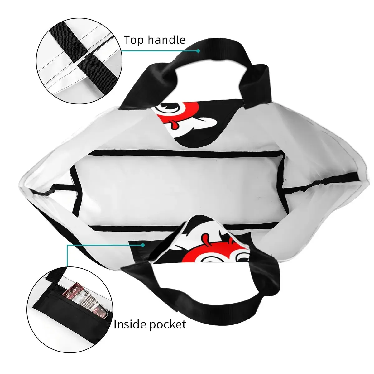 sac fourre-tout jollibee face shopping en toile, grande capacité, sac à bandoulière, sac de courses pour femmes