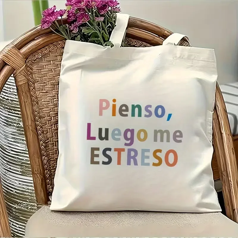 sac fourre-tout pour femme avec citation amusante en espagnol - « aqui llevo cosas de senora » (je porte des choses de femme) pour le shopping, les trajets quotidiens, les fêtes.