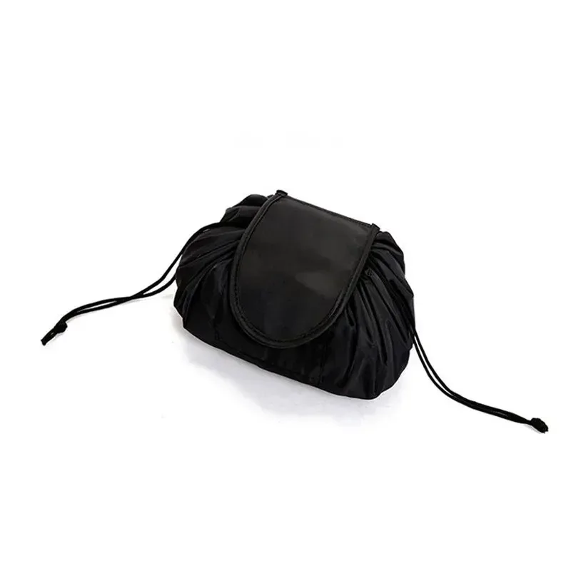 sac de rangement de maquillage élastique à cordon de serrage pour femmes, sac de voyage portable noir de grande capacité, sacs de rangement à la mode, 1 pièce