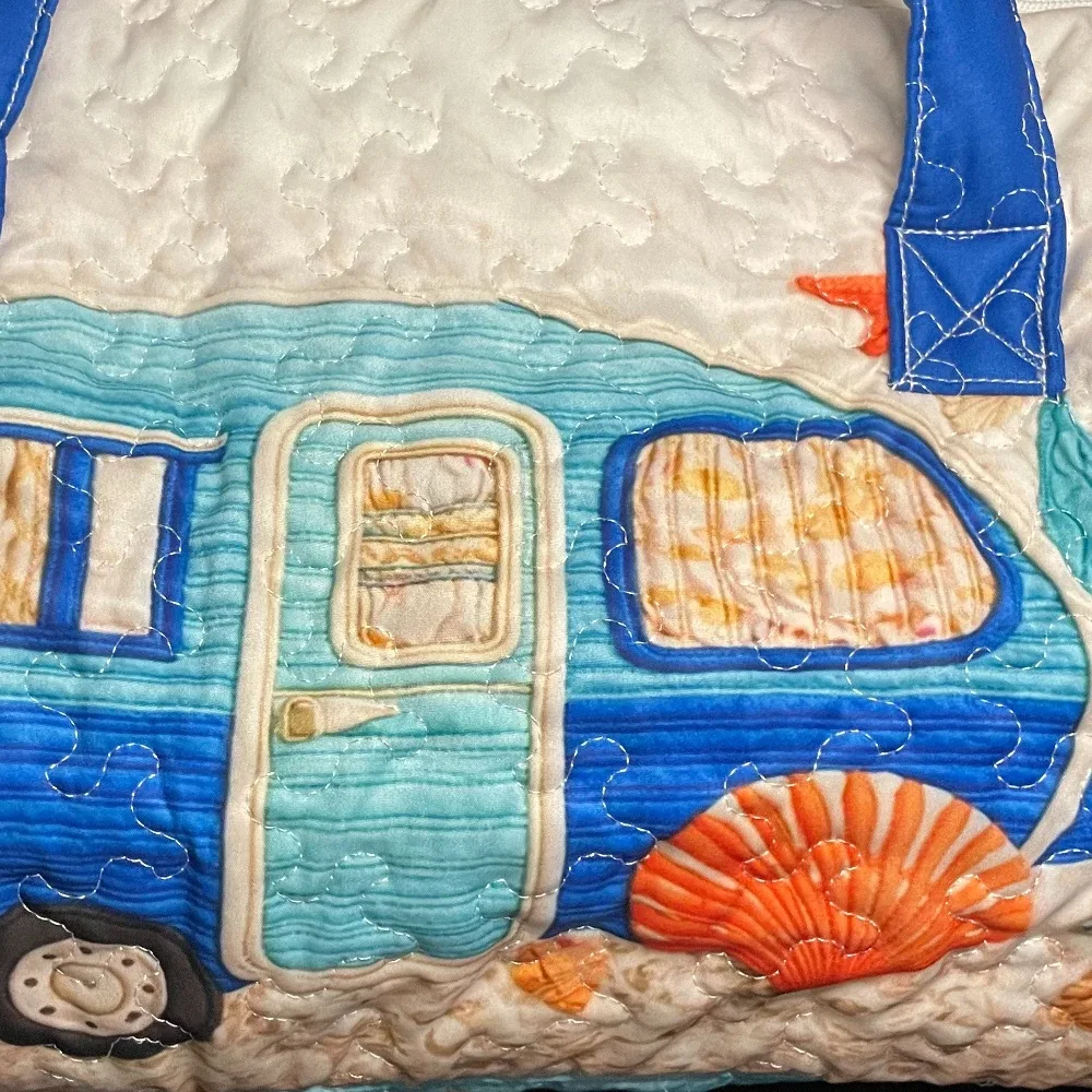 sac de voyage matelassé imprimé en 3d, design camping-car, avec coquillages et étoiles de mer, léger, sac de week-end, sac de voyage, sac de transport
