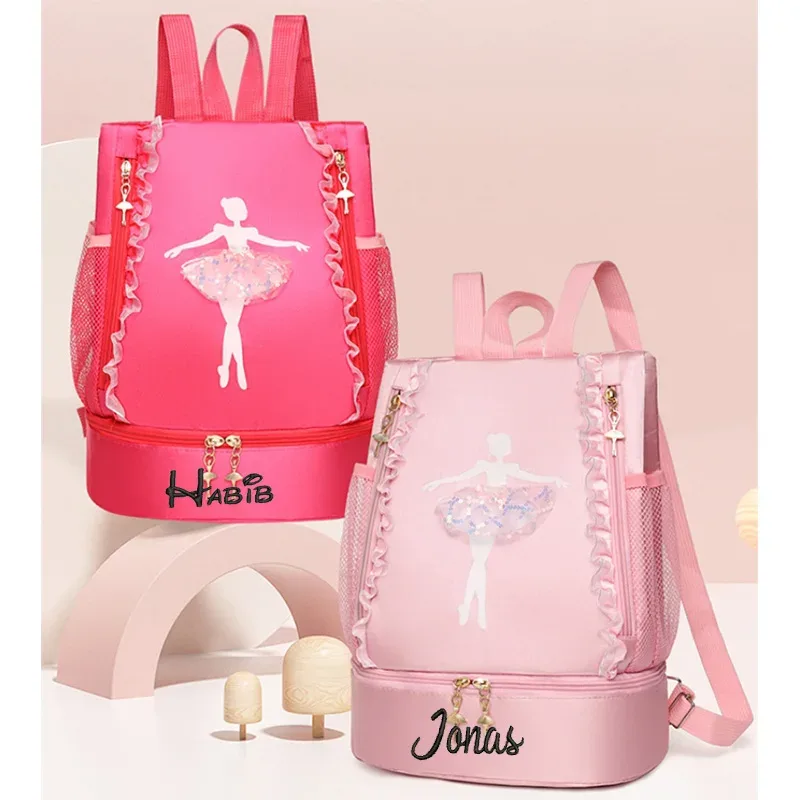 Sac de danse personnalisé avec nom pour enfants, sac à dos de livre de ballet latine, sac de danse princesse pour filles, initié à la danse