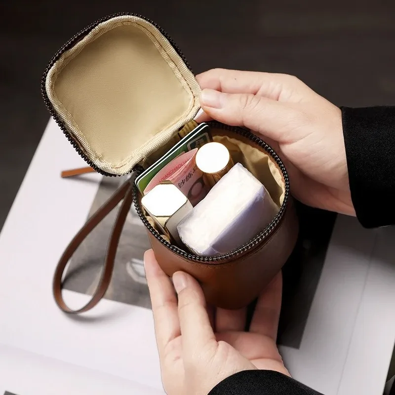 sacs à cosmétiques en cuir vintage pour femmes, petits sacs de maquillage pour rouge à lèvres, pochette pour ligne de données, clé, étui organisateur pour écouteurs