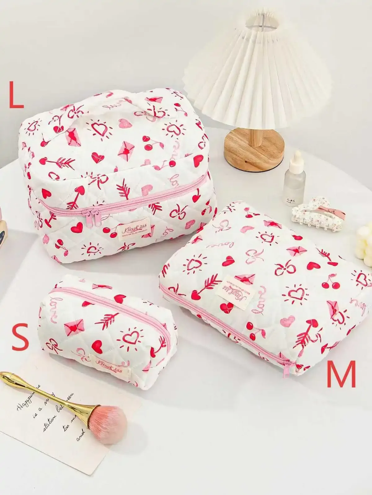sac de maquillage en coton matelassé pour femmes, 1 pièce, mignon, fermeture éclair, organisateur de cosmétiques, sac à main en tissu en forme de boîte, trousse de toilette portable pour filles