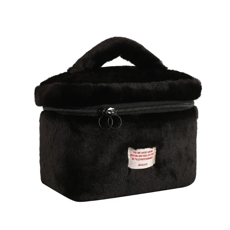 sacs de maquillage en peluche douce pour femmes, grande capacité, organisateur de cosmétiques quotidiens, fourre-tout de style simple, trousse de toilette de voyage, sac a main