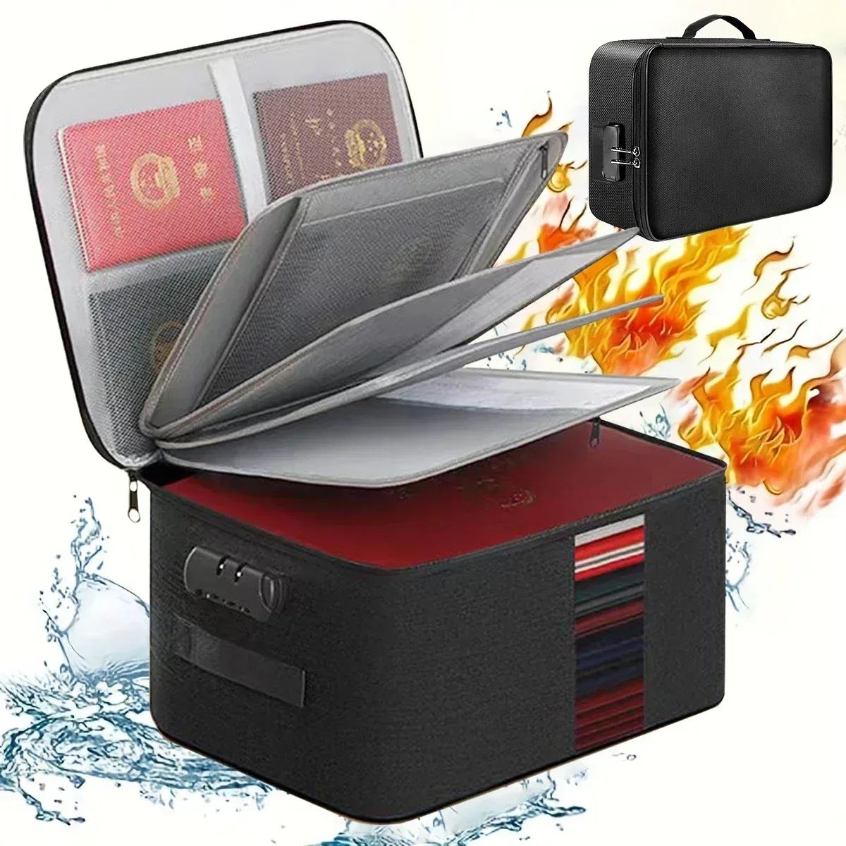 Sac pour passeport de documents haute capacité 3/5 couches Oxford avec serrure étui organisateur de documents grand espace pour les certificats de dossiers A4