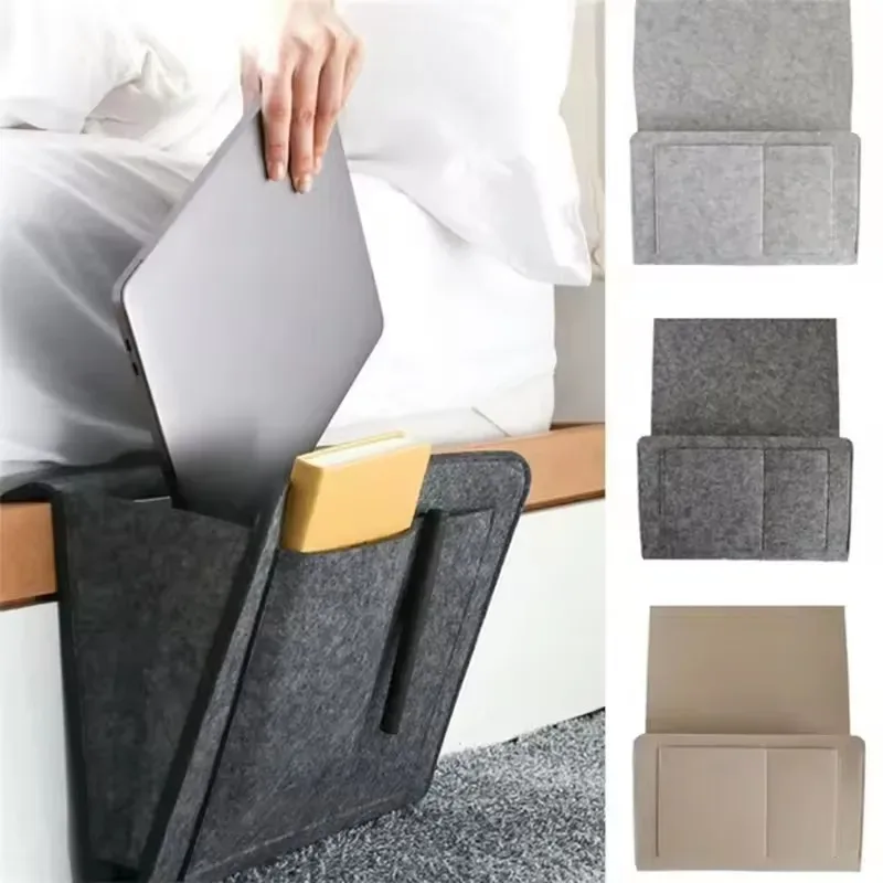 Organisateur de rangement en feutre antidérapant pour chevet, sac de rangement suspendu pour lit et canapé, poches pour télécommande
