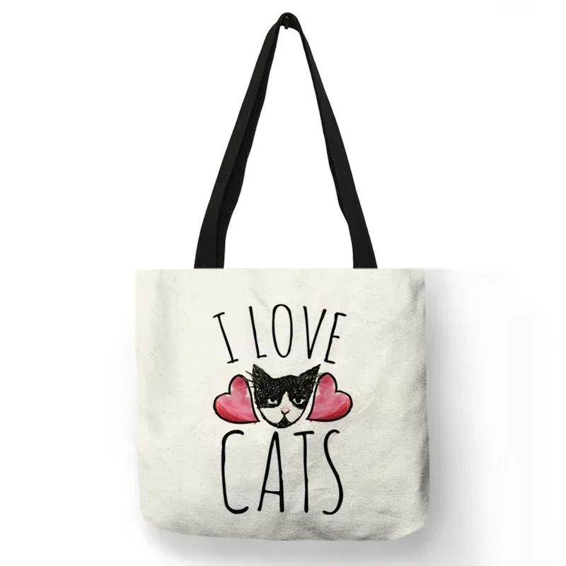 sac à bandoulière imprimé chat noir pour femmes, fourre-tout, sacs à main, peinture artistique animale, sac de shopping graphique pour boutique, supermarché, fourre-tout de plage