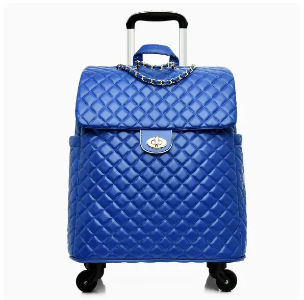 valise de voyage en cuir pu pour femme, motif diamant, étanche, taille cabine 20 pouces, sac à roulettes avec roues pivotantes