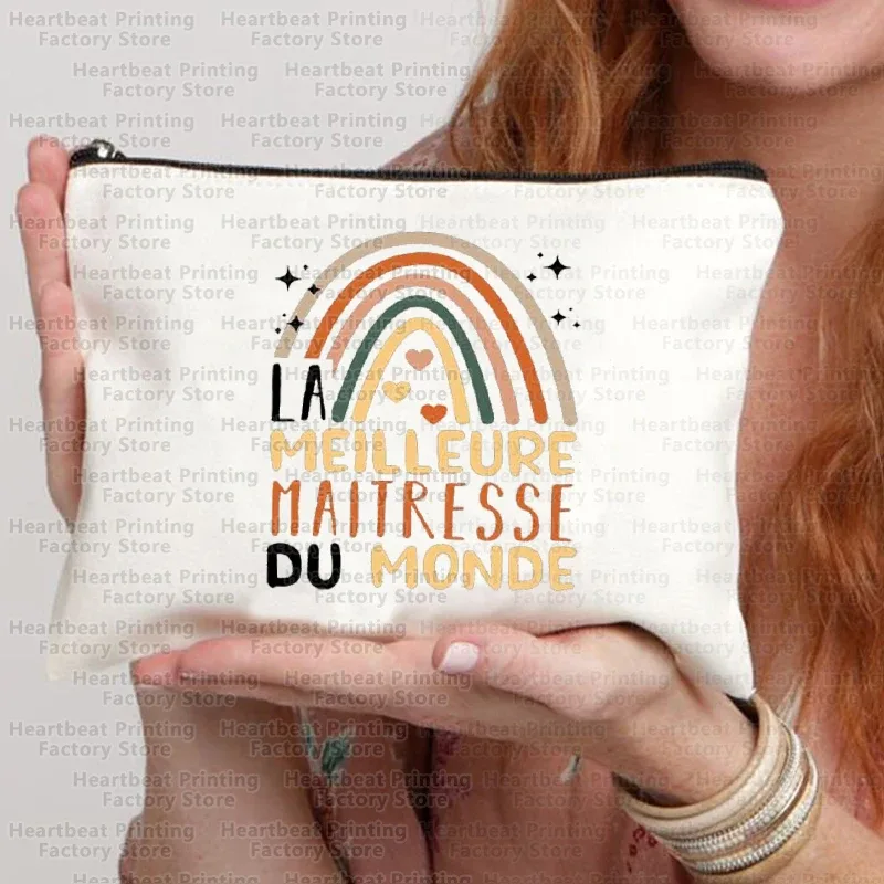 sac à cosmétiques de voyage imprimé français merci maîtresse, sac à rouge à lèvres, trousse à crayons, pochette pour femmes, cadeau de rentrée scolaire