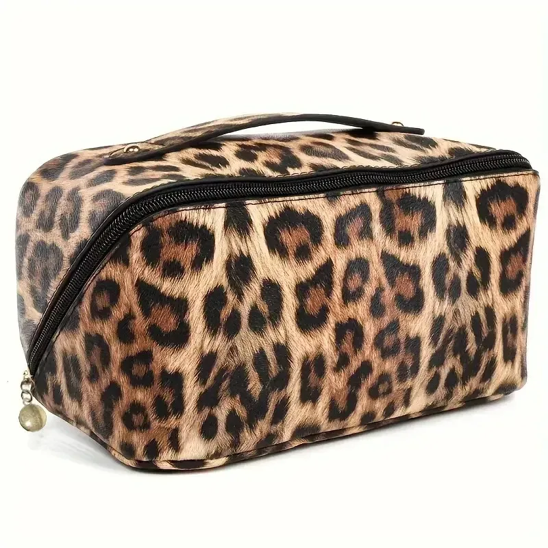 sac de rangement cosmétique de grande capacité, sac de maquillage d'oreiller d'impression de léopard d'unité centrale, trousse de toilette de voyage portative