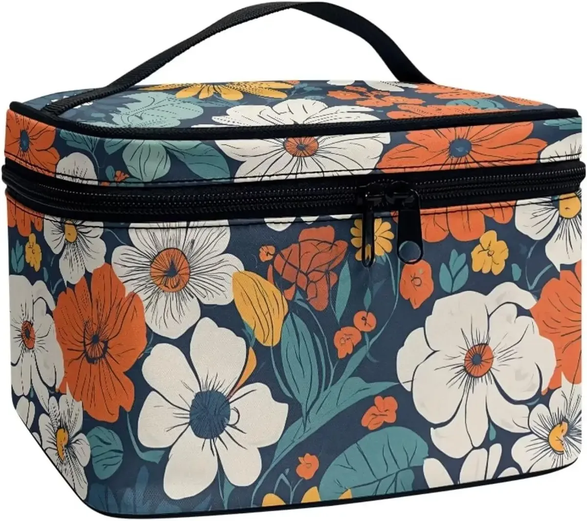 bronwn-trousse de maquillage portable avec fermeture à glissière, sac de toilette, fourre-tout pour cosmétiques, poudres imprimées, rétro, salle plus lente