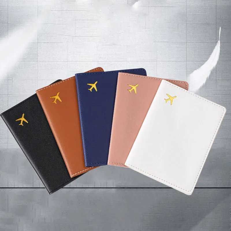 femmes hommes carte passeport couverture étui vol billet clip passeport portefeuille en cuir pu couleur unie p