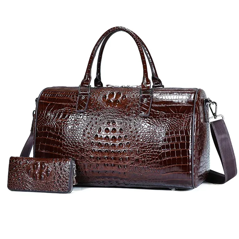 sacs de voyage en cuir d'alligator véritable de vache 2026, sacs de luxe pour hommes, grande capacité, sacs à bandoulière portables, sacs de voyage de marque