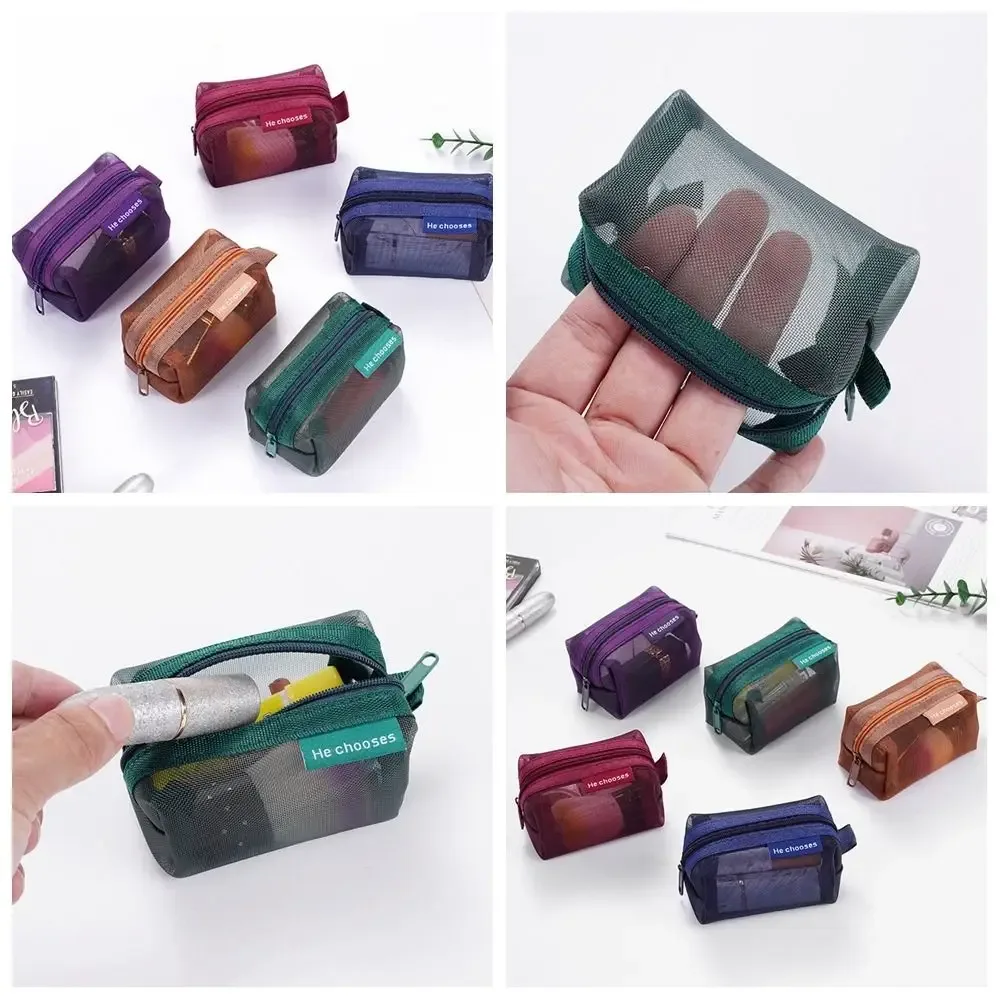 sac de maquillage en maille de couleur rétro, sac à cosmétiques transparent de grande capacité avec fermeture éclair, étui de rangement, sac de rangement de toilette