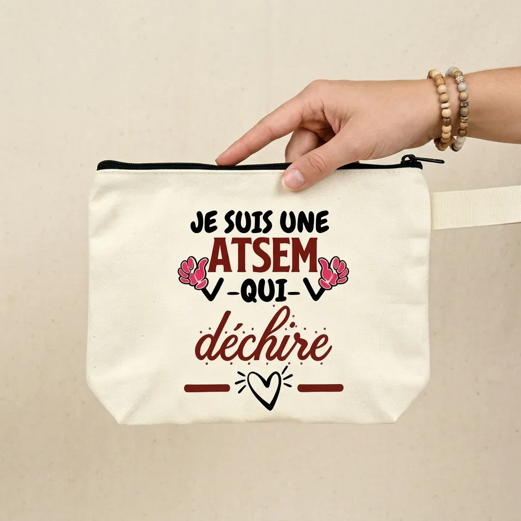 sac cosmétique au design atsem inspiré de l'école française - portefeuille durable en polyester avec pochette inspirée de l'école française