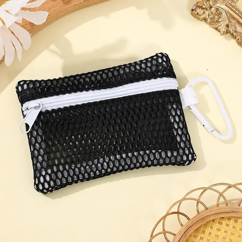 trousse de maquillage en maille transparente, pochette cosmétique portable élégante avec fermeture éclair, conception plate pour les articles de toilette et le rangement du maquillage