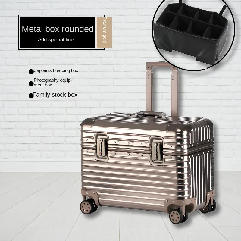 étui capitaine tout en alliage d'aluminium et de magnésium, valise de cabine pour appareil photo d'affaires, bagages en métal de 18 pouces, valises de voyage 20/22 pouces