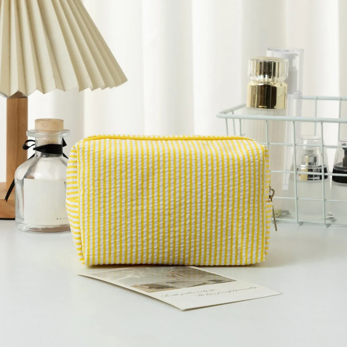sac à cosmétiques rayé pour femmes, organisateur de maquillage de voyage à la mode, pochette de toilette portable à fermeture éclair pour filles