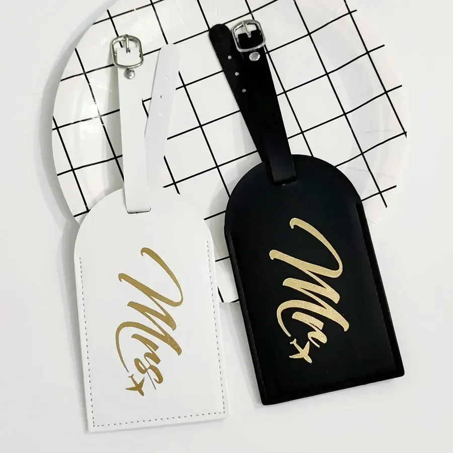 étiquette de bagage pour couples mr mrs, étiquette de valise suspendue avec nom, cartes d'identité, anti-perte, accessoires de voyage en cuir pu pour vol, 2 pièces/ensemble