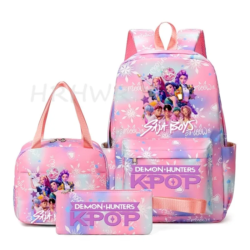 sac à dos kpop demon hunter avec imprimé neige, cartable pour adolescents avec sac à bandoulière pour usage quotidien, sacs de voyage décontractés pour filles, 3 pièces