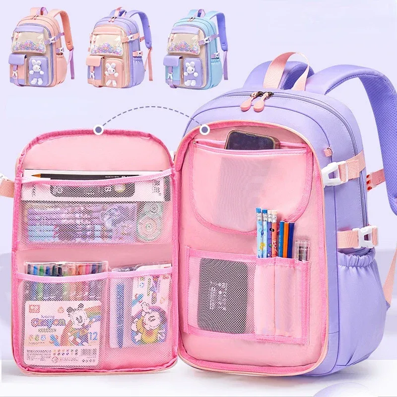 cartable d'école primaire pour filles, sac à dos d'étudiant mignon, grande capacité, étanche, ouverture latéra