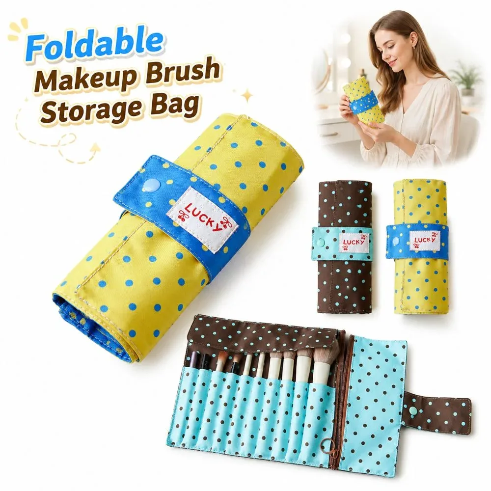 sac de rangement élégant pour pinceaux de maquillage à pois, sac à outils de maquillage multifonctionnel en toile, sac de maquillage portable à 10 compartiments, multifonctionnel