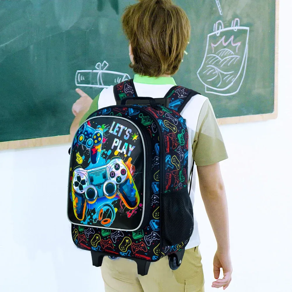 sac à dos roulant pour filles et garçons, sac à livres d'école à roulettes pour enfants avec sac à déjeuner, sac d'école à roulettes pour enfants